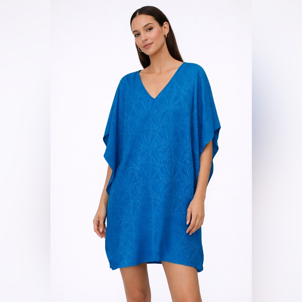 Marie Oliver Silk Floral Caftan Mini Dress Blue Wedding Guest Medium